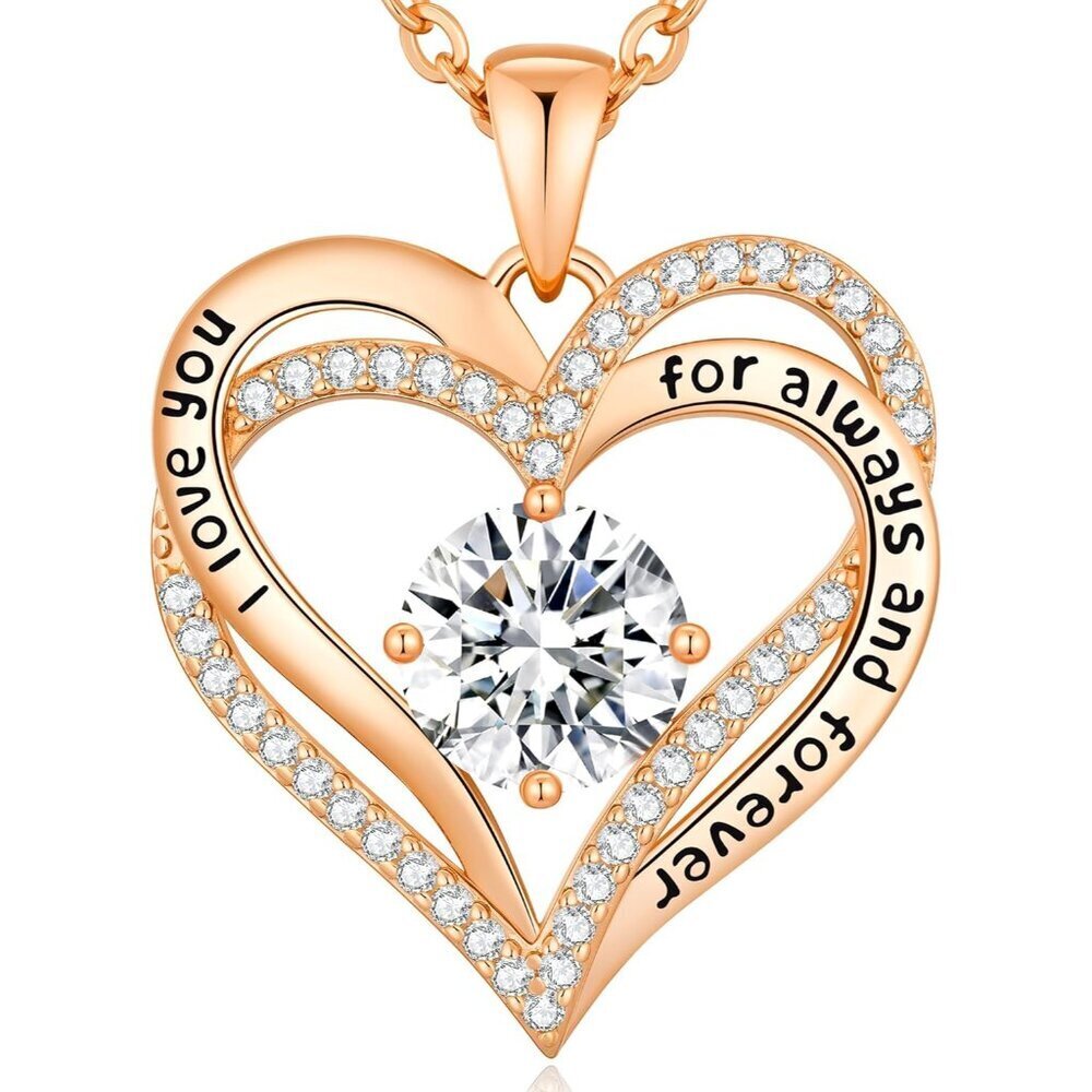 Forever Love Rose Gold Heart Necklace with Birthstone for Women